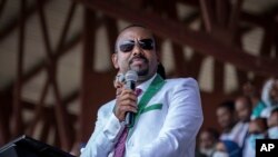 FILE - Ethiopia's Prime Minister Abiy Ahmed speaks in the town of Jimma in the southwestern Oromia region of Ethiopia, June 16, 2021. 