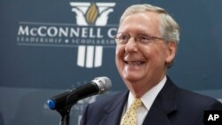 Senate Republican leader Mitch McConnell of Kentucky holds a news conference in Louisville, Kentucky, Nov. 5, 2014.