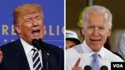 FILE - This combination of file photos shows President Donald Trump, left, and former vice president Joe Biden.