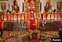 Patriarch Kirill, the head of the Russian Orthodox Church, conducts the Orthodox Easter service at the Christ the Saviour Cathedral in Moscow, Russia, April 16, 2017.