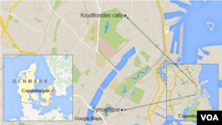 ​ແຜນ​ທີ່ ນະຄອນ Copenhagen ສະ​ແດງໃຫ້​ເຫັນ​ເຖິງ​ຮ້ານອາຫານ Krudttonden ​ແລະ​ໂບດ​ຊາວ ຢິວ
