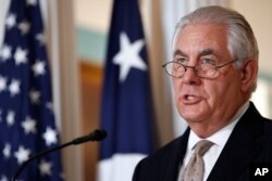 FILE - Secretary of State Rex Tillerson speaks about Qatar at the State Department in Washington, June 9, 2017.