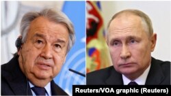 Combo photograph Antonio Guterres and Vladimir Putin