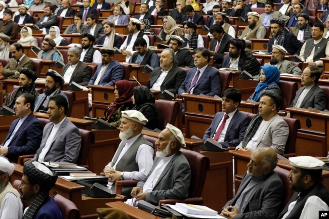 Afghan lawmakers are seen during the inauguration of the country's new parliament in Kabul, Afghanistan, April 26, 2019.