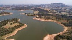 A general view of the Jaguari dam, which is part of the Cantareira System, responsible for providing water to the Sao Paulo metropolitan area, in Braganca Paulista, Brazil, Wednesday, Aug. 25, 2021. (AP Photo/Andre Penner)