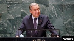 El secretario general de Naciones Unidas, Antonio Guterres, pronuncia el discurso inaugural de la 76 Asamblea General el 20 de septiembre de 2021.