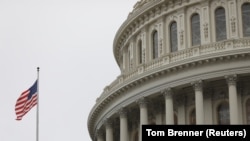 USA, Washington, The U.S. Capitol during a morning rainstorm, after Congress agreed to a multi-trillion dollar economic stimulus