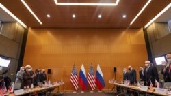 U.S. Deputy Secretary of State Wendy Sherman and Russian Deputy Foreign Minister Sergei Ryabkov attend security talks at the United States Mission in Geneva, Switzerland Jan. 10, 2022.