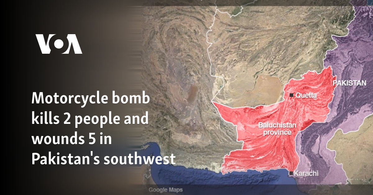 Motorcycle bomb kills 2 people and wounds 5 in Pakistan's southwest