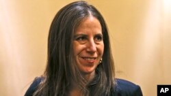 Sigal P. Mandelker, the undersecretary for terrorism and financial intelligence at the U.S. Treasury, talks to journalists at a press briefing in Dubai, United Arab Emirates, July 12, 2018. 