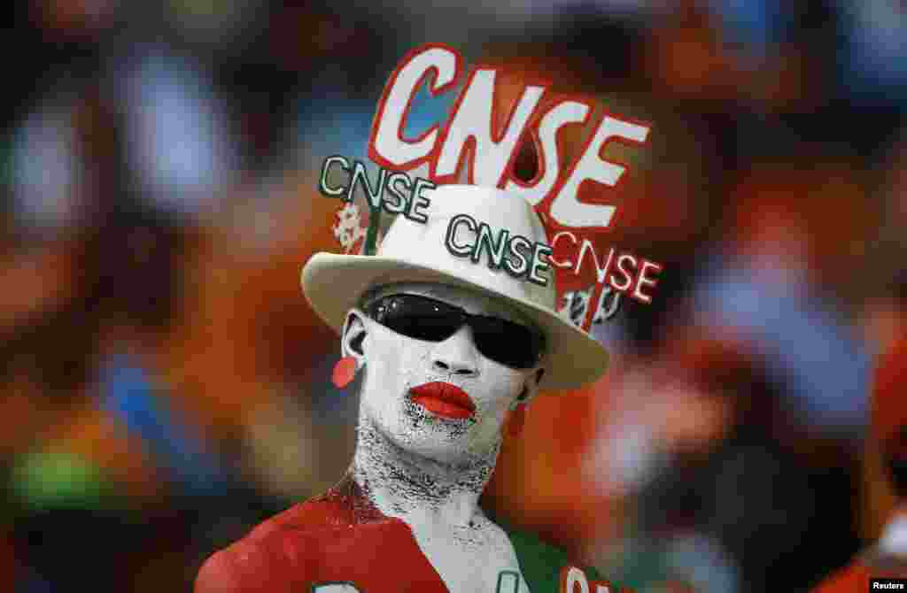 An Ivory Coast supporter reacts before the African Nations Cup (AFCON 2013) Group D soccer match against Algeria in Rustenburg, South Africa. 