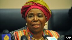  Newly elected South African minister Nkosazana Dlamini-Zuma as first female head of the African Union (AU) Commission, speaks during a press conference,July 16, 2012. 