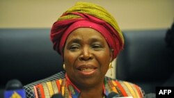  Newly elected South African minister Nkosazana Dlamini-Zuma as first female head of the African Union (AU) Commission, speaks during a press conference,July 16, 2012. 