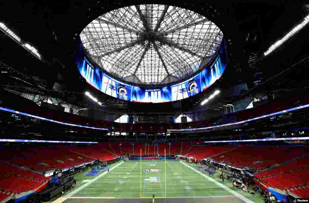 Mercedes Benz Stadium is seen during preparations ahead of Super Bowl LIII in Atlanta, Georgia, Jan. 31, 2019.