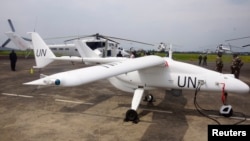 FILE - A U.N. drone is seen in the Democratic Republic of Congo's eastern city of Goma, December 3, 2013.