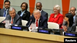 Tổng thống Hoa Kỳ Donald Trump tại một hội nghị do Hoa Kỳ tài trợ về cắt giảm chi phí và cải cách hoạt động của LHQ ngày 18/9/2017.