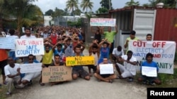 Asylum-seekers protest on Manus Island, Papua New Guinea, in this picture taken from social media, Nov. 3, 2017.