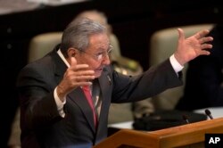 Cuba's former president Raul Castro delivers a speech, after Miguel Diaz-Canel was elected as the island nation's new president, at the National Assembly in Havana, Cuba, April 19, 2018.