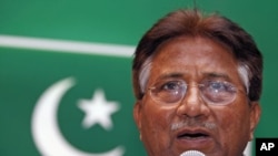 The former President of Pakistan, Pervez Musharraf, speaks at a news conference at a branch of his political party in east London January 19, 2012.