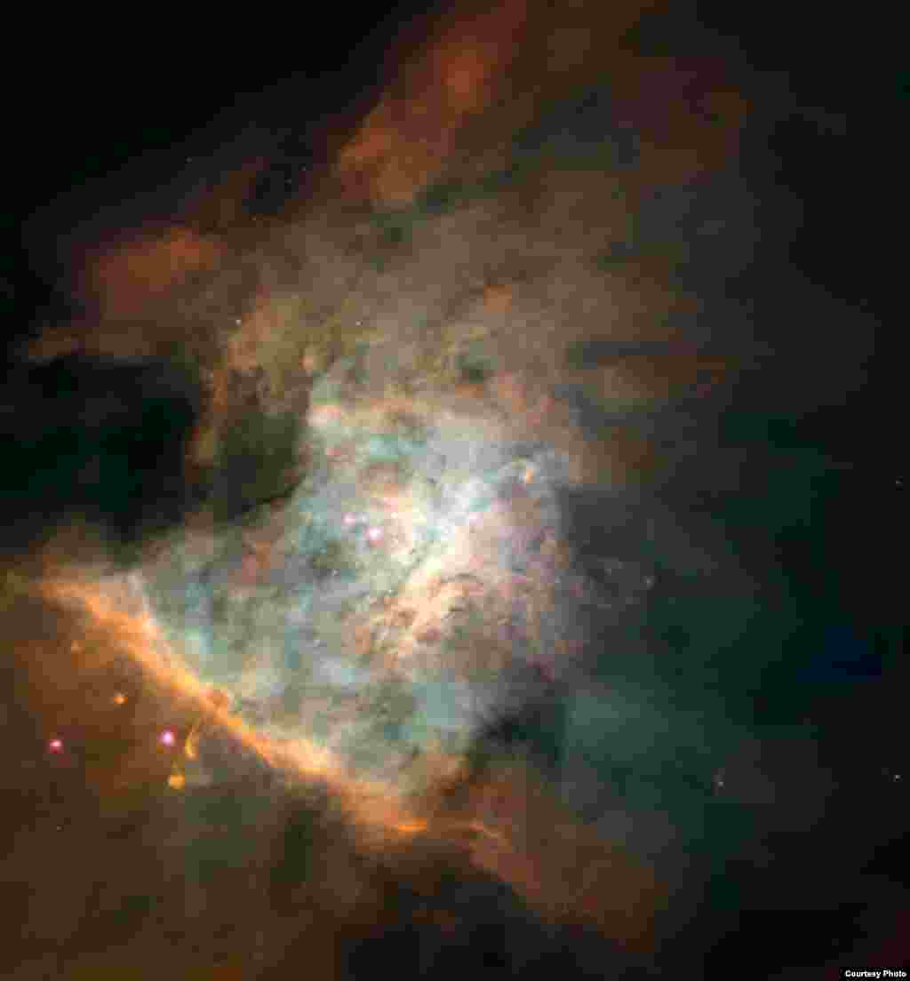 This image surveys star birth in the Great Orion Nebula, which is located 6,500 light-years from Earth and is the remnant of a star that began its life with about 10 times the mass of our own Sun. (NASA)