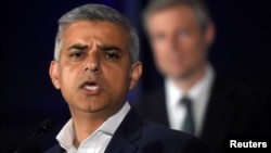 Sadiq Khan, Britain's Labour Party candidate for Mayor of London, speaks following his victory in the London mayoral election at City Hall in London, Britain, May 7, 2016. REUTERS/Toby Melville.