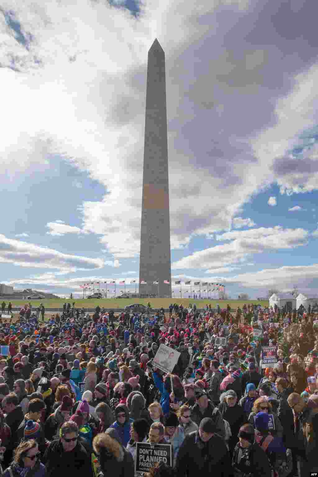 Pro Life supporters gather at the Washington Monument to hear Vice President Mike Pence speak at the March for Life rally on Jan. 27, 2017 in Washington,DC.