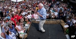 Democratic presidential candidate Sen. Bernie Sanders, I-Vt., speaks at the Iowa State Fair in Des Moines, Aug. 15, 2015.