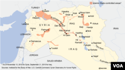Islamic State areas of control in Syria and Iraq