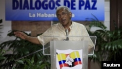 Revolutionary Armed Forces of Colombia (FARC) negotiator Joaquin Gomez speaks to the media in Havana, Cuba, Jan. 13, 2016.