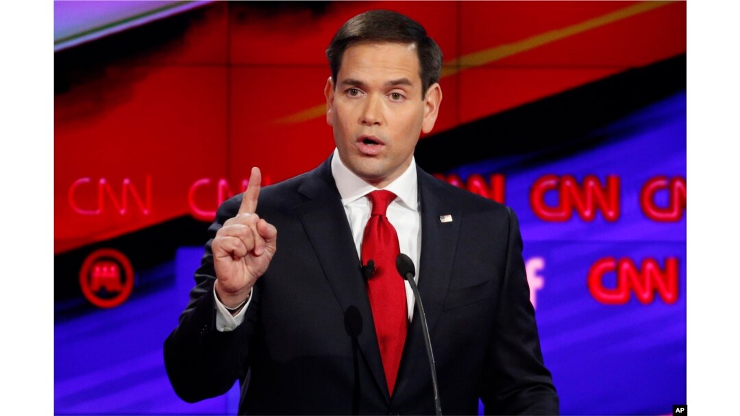 Marco Rubio makes a point during the CNN Republican presidential debate at the Venetian Hotel & Casino on Tuesday, Dec. 15, 2015, in Las Vegas.