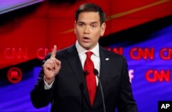 Marco Rubio makes a point during the CNN Republican presidential debate at the Venetian Hotel & Casino on Tuesday, Dec. 15, 2015, in Las Vegas.