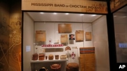 In this Nov. 7, 2017, photograph, a completed exhibit highlighting the Mississippi Band of Choctaw Indians is ready for viewing in the Museum of Mississippi History in Jackson, Miss.