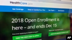 FILE - The HealthCare.gov website, which administers a health insurance program known as "Obamacare" is photographed in Washington, Dec. 15, 2017. 