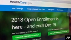 FILE - The HealthCare.gov website, which administers a health insurance program known as "Obamacare" is photographed in Washington, Dec. 15, 2017. 