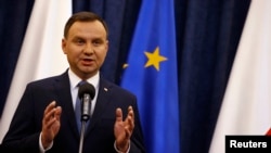 Poland's President Andrzej Duda speaks at the Presidential Palace in Warsaw, Poland, on Dec. 28, 2015.