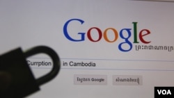 A photo of a Google Search Cambodia website. A leaked cybercrime draft law has increased concerns from human rights activists that the law could threaten online freedom in Cambodia. (Suy Heimkhemra/VOA Khmer)