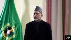 Afghan President Hamid Karzai addesses military officers in Kabul, Afghanistan, February 16, 2013.