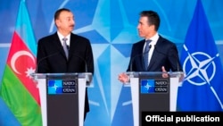 Press Point with NATO Secretary General, Mr. Anders Fogh Rasmussen (right) and The President of Azerbaijan, Mr. Ilham Heydar oglu Aliyev (left)