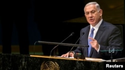 벤자민 네타냐후 이스라엘 총리가 지난해 9월 유엔총회에서 기조연설을 하고 있다.