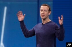 FILE - Facebook CEO Mark Zuckerberg delivers the keynote address at a Facebook developers conference in San Jose, California, May 1, 2018.