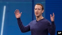 FILE - Facebook CEO Mark Zuckerberg delivers the keynote address at a Facebook developers conference in San Jose, California, May 1, 2018. (AP Photo/Marcio Jose Sanchez, File)