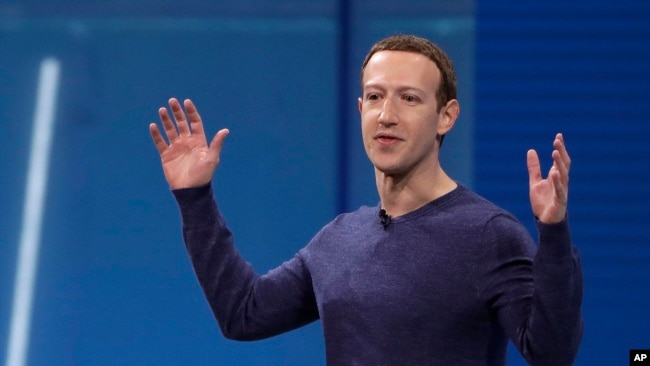 Facebook CEO Mark Zuckerberg delivers the keynote address at a Facebook developers conference in San Jose, California, May 1, 2018. Zuckerberg has come under fire from some groups for saying that Holocaust denial should not be banned on the social media p
