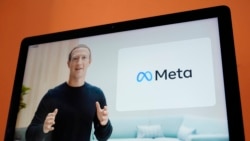 Seen on the screen of a device in Sausalito, Calif., Facebook CEO Mark Zuckerberg announces their new name, Meta, during a virtual event on Oct. 28, 2021.