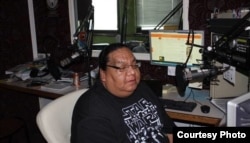 This courtesy photo shows KKWE Niijii radio show host Terry Goodsky at work in Callaway, Minnesota.