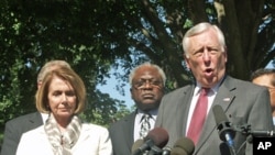 Congressional Democrats speak to reporters after meeting President Obama at the White House, May 2, 2011