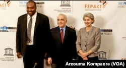 De la gauche ver la droite; Aboubakar Sanogo (FEPACI), Martin Scorsese (le Film Foundation), Irina Bokova (UNESCO)