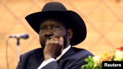 South Sudan President Salva Kiir attends the signing of a peace agreement with the South Sudan rebels aimed to end a war in which tens of thousands of people have been killed, in Khartoum, Sudan, June 27, 2018. 