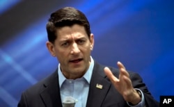 FILE - House Speaker Paul Ryan speaks during his visit to Intel in Hillsboro, Oregon, Aug. 23, 2017.