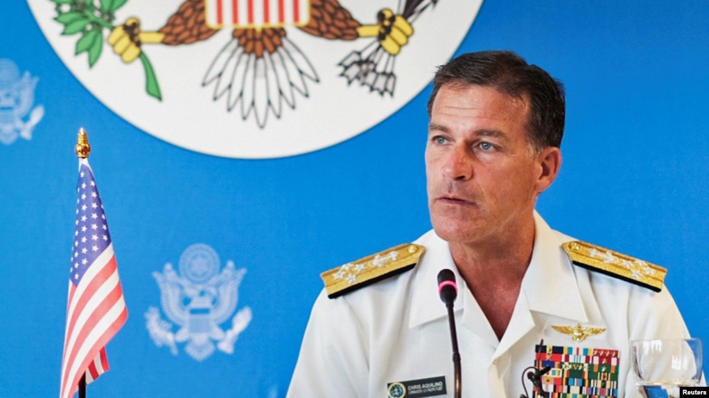 资料照片：时任美军太平洋舰队司令的阿奎利诺上将在曼谷举行的新闻发布会上讲话。（2019年12月13日）(photo:VOA)