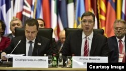 Srpski šef dilomatije Ivica Dačić i sprski premijer Aleksandar Vučić na Ministarskom savetu OEBS-a